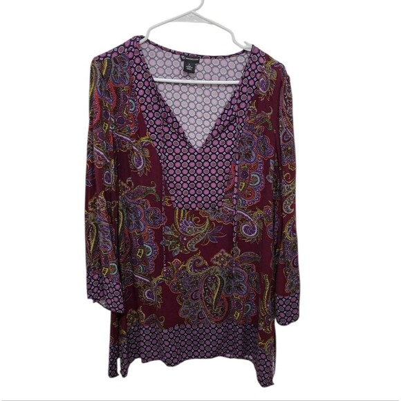 New Directions Boho Paisley Long Sleeve Tunic L - Picture 1 of 3